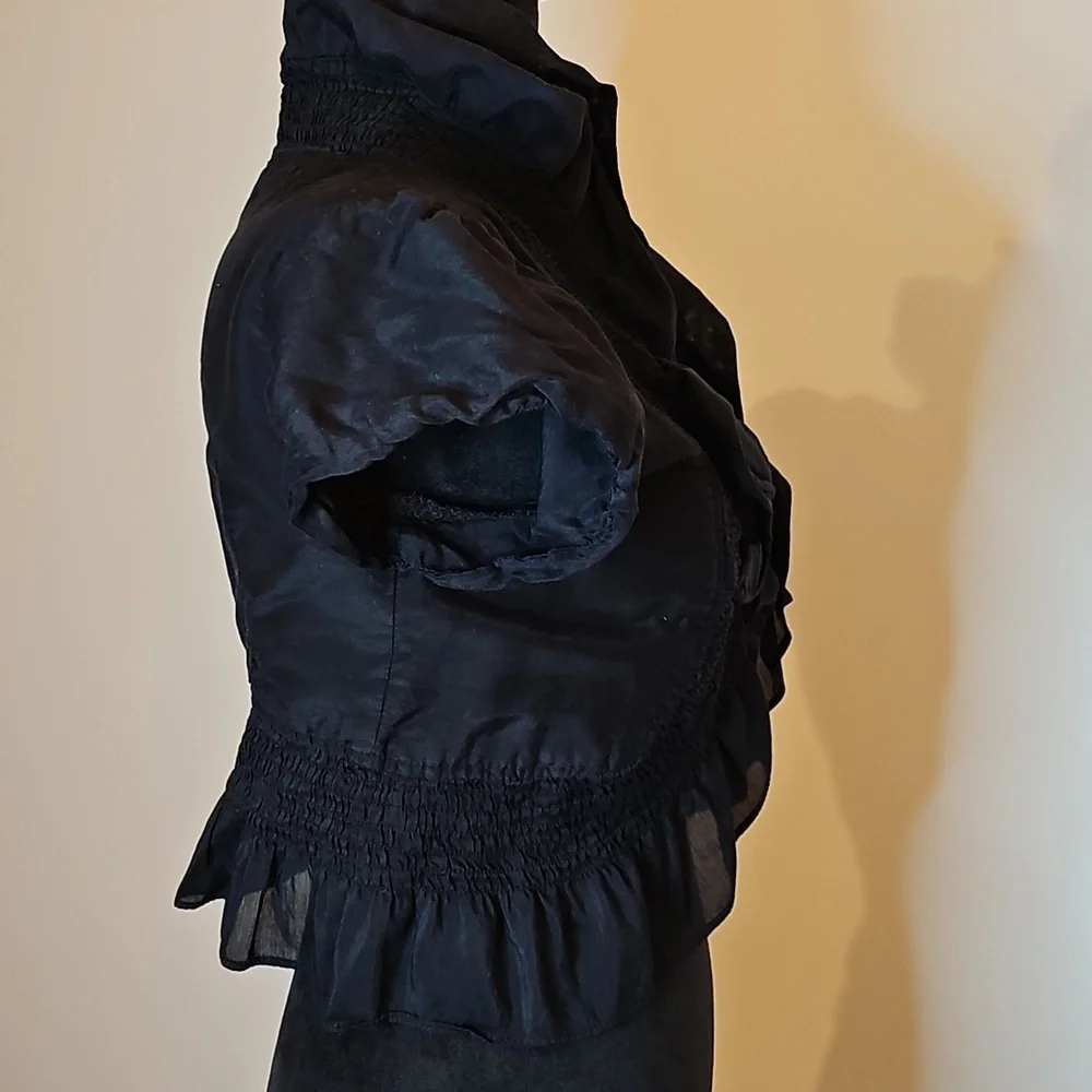 BCBGMAXAZRIA Ruffled Cotton Short-sleeve Ruffled Bolero Cropped Jacket - Picture 7 of 10